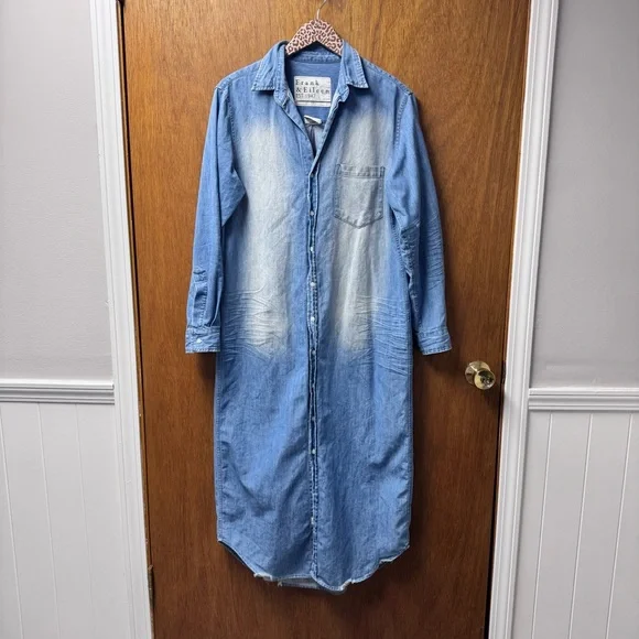 Frank & Eileen Rory Maxi Long Shirtdress Dress Famous Denim Blue Medium - Picture 16 of 16